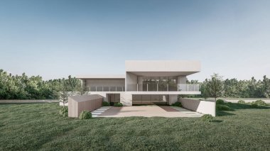 Modern Minimalist Ev ve Doğal Manzara.