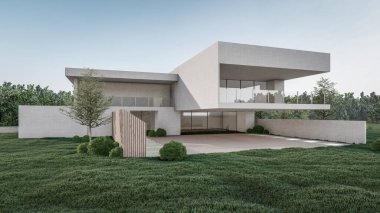 Modern Minimalist Ev ve Doğal Manzara.