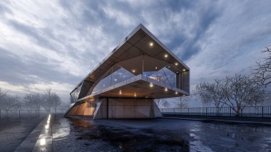 Modern Minimalist Ev ve Doğal Manzara.