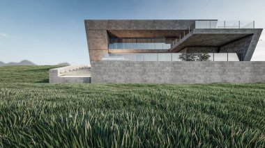 Modern Minimalist Ev ve Doğal Manzara.