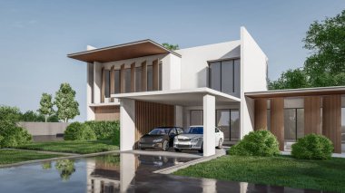 Modern Minimalist Ev ve Doğal Manzara.