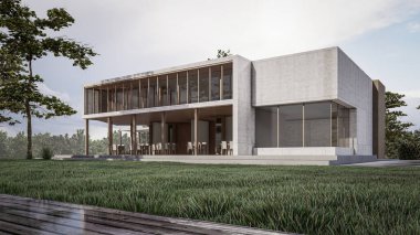 Modern Minimalist Ev ve Doğal Manzara.