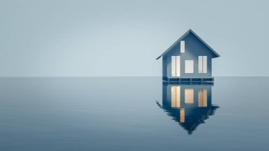 Suyun yansımasında duran tek bir çağdaş ev..