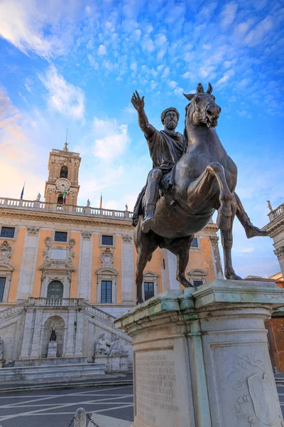 Campidoglio Roma Statua Dell Imperatore Romano Marco Aurelio Cavallo Davanti — Foto Stock