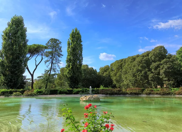 stock image Villa borghese Garden in Rome, Italy: view of english garden with the Oval Fountain.