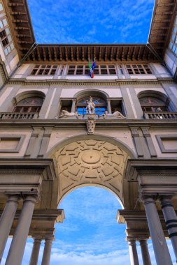 The Uffizi Gallery in Firenze, Italy: view of narrow internal courtyard between the two wings of the palace. clipart