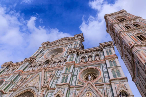 stock image Typical urban view of Florence: the main facade of Cathedral of Santa Maria del Fiore with Giotto's Bell Tower, Italy.