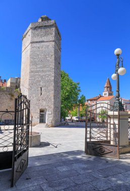 Hstoric district of Zadar in Croatia. View of Five Wells Square with Captains Tower. clipart