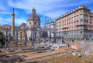 Urban view of Rome in Italy: Trajan's Forum with the colonnade of the Basilica Ulpia. clipart