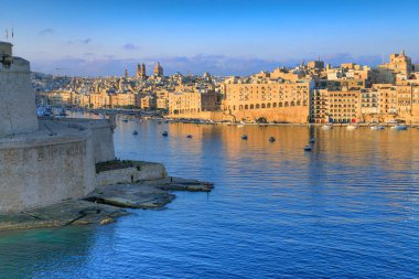 Skyline of Valletta, Malta. Panoramic view from the Grand Harbour.