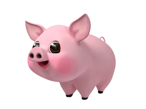 Cartoon Pink Smiling Piglet Clipping Path Isolated White Background Rendering — Stock fotografie