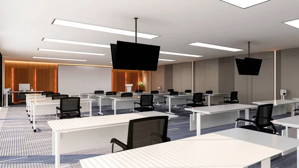 Interior Grande Sala Treinamento Escritório Moderno Com Grande Tela Monitor — Fotografia de Stock
