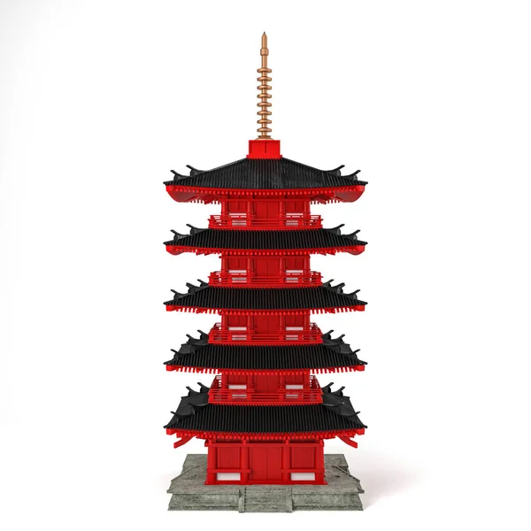 Low poly Japanese ancient pagoda isolated on white background, 3d rendering