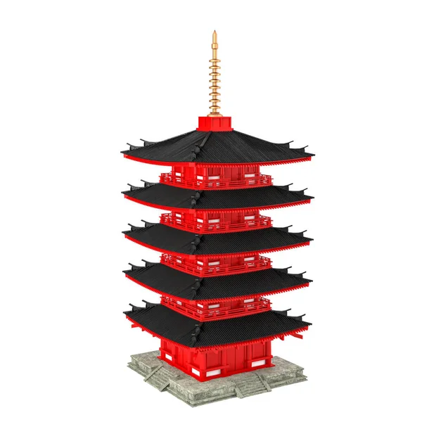 Alacsony Poly Japán Ősi Pagoda Elszigetelt Fehér Háttér Renderelés — Stock Fotó