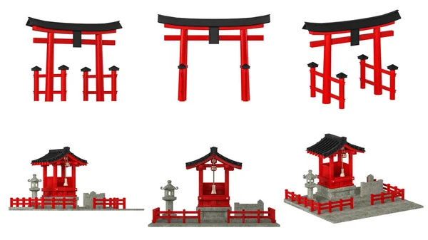 Porta Giapponese Torii Santuario Giapponese Isolato Con Clipping Path Rendering — Foto Stock