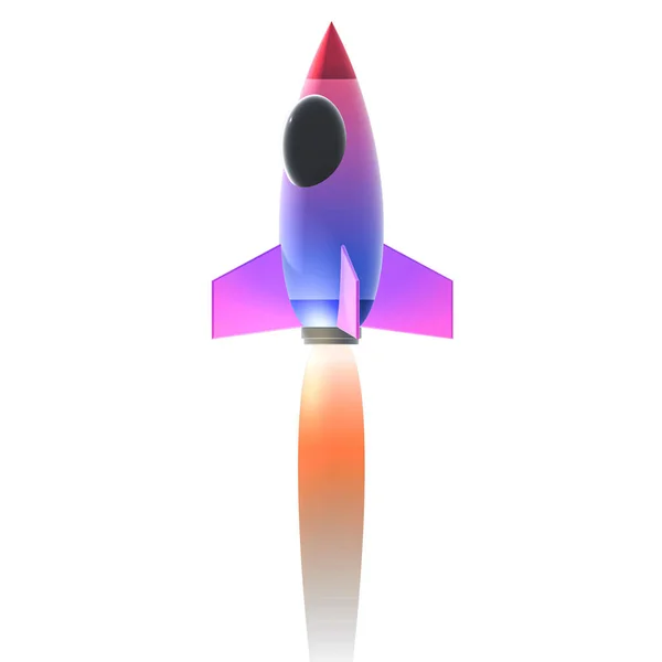 白い背景に隔離された漫画ロケット宇宙船の打ち上げ 3Dレンダリング — ストック写真
