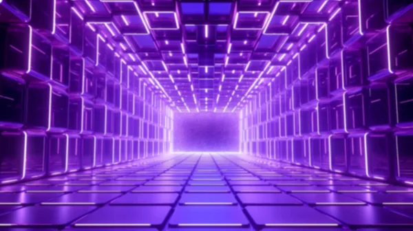 Verschwommener Hintergrund Der Futuristischen Architektur Sci Flur Und Korridortunnel Mit — Stockfoto