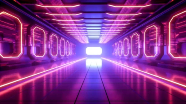 Futuristic Architecture Sci Hallway Correcttunnel Neon Lights — 스톡 사진