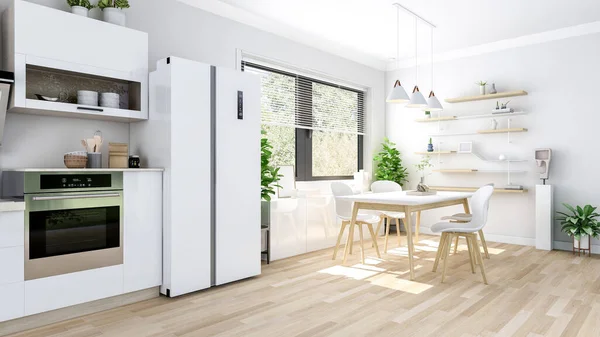 Weiße Moderne Stilvolle Kücheneinrichtung Rendering — Stockfoto