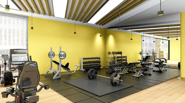 Interior Moderno Academia Com Equipamentos Ginástica Esportiva Fitness Interior Centro — Fotografia de Stock