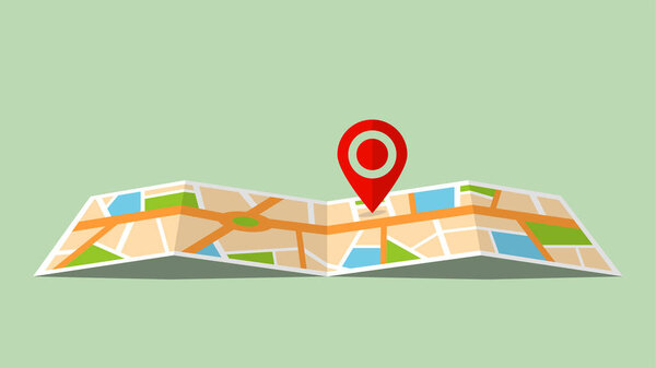 Map with location pin, vector illustration