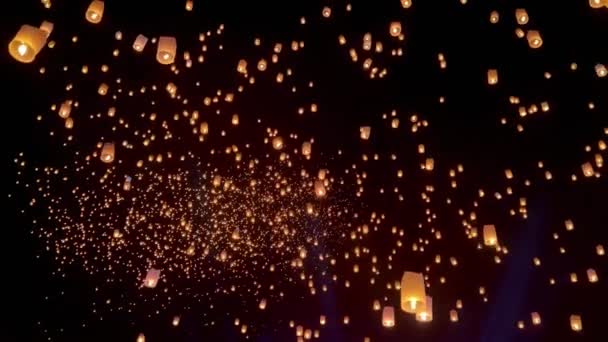 Repülő Lámpások Éjszakai Égen Loy Krathong Fesztivál Chiangmai Thaiföld — Stock videók