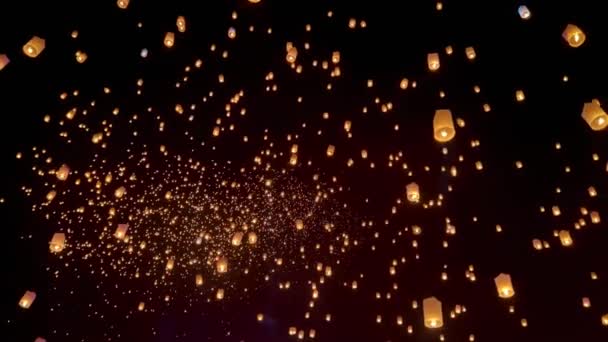 Fliegende Laternen Nachthimmel Beim Loy Krathong Festival Chiangmai Thailand — Stockvideo