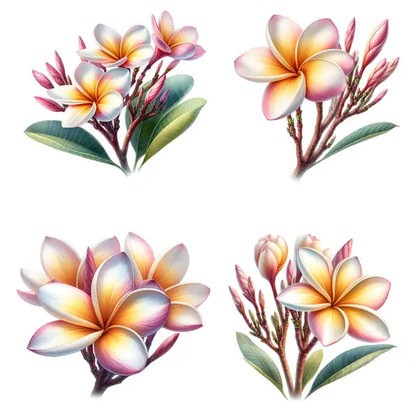 Botaniczny Akwarela Malarstwo Styl Białych Kwiatów Plumeria Wektor Ilustracja — Wektor stockowy