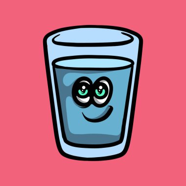 Bir bardak su maskotu vektör çizimi