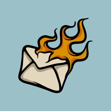 Zarf karikatür vektör çizimi yakılıyor