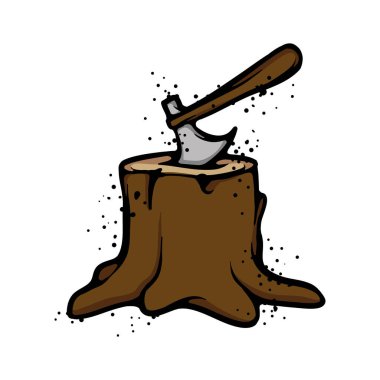 Ağaç kütüğü ve Balta Çizgi Filmi Vektör İllüstrasyonu