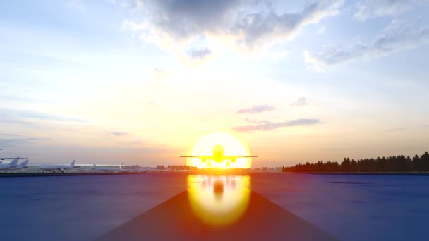太阳一升起 飞机就起飞了 — 图库视频影像