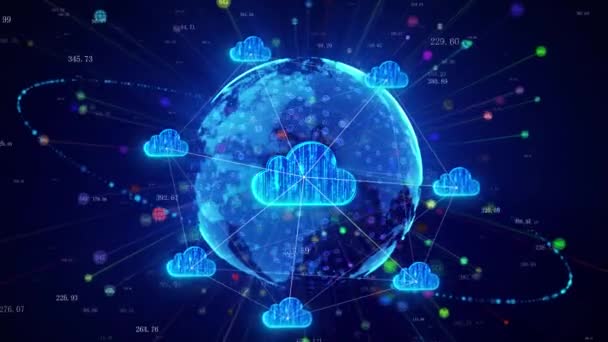 Segnale Rete Cloud Computing Copre Mondo — Video Stock