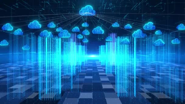 Cloud Computing Particules Holographique Concept Technologie Ville — Video