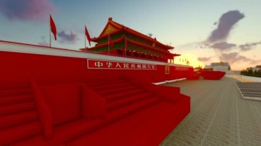 Pekin, Çin 'deki Tiananmen Meydanı' nın gündoğumu hızlandırılmış fotoğrafları