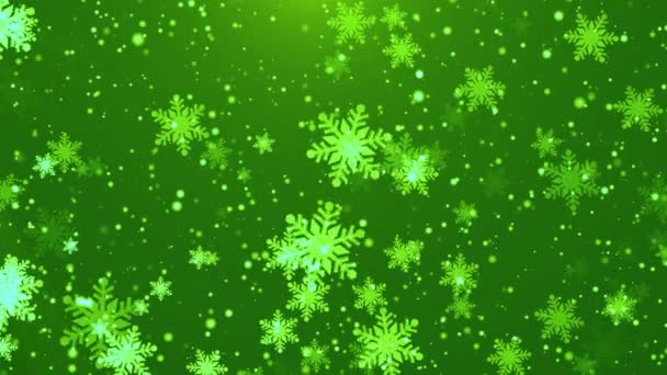 Flocos Neve Natal Verde Subindo Fundo — Vídeo de Stock