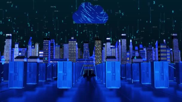 Server Data Uploading Cloud City Data Center — Video Stock