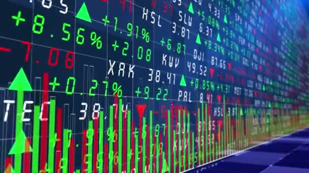 証券市場のホールにおける株価変動画面 — ストック動画