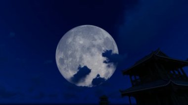  Ayın hızlandırılmış fotoğrafı geceleri gökyüzünde yavaşça yükseliyor.