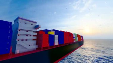 Large container ships go out to sea for ocean trade