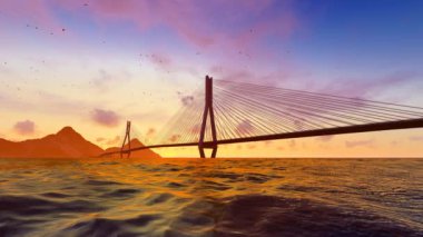 Deniz aşırı viyadük günbatımının hızlandırılmış fotoğrafları.
