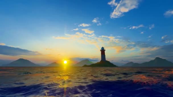 夕暮れと夕日における沿岸灯台の空撮 — ストック動画