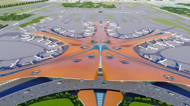 Aviões Aviação Civil Sobrevoando Aeroporto Internacional Pequim Daxing — Vídeo de Stock