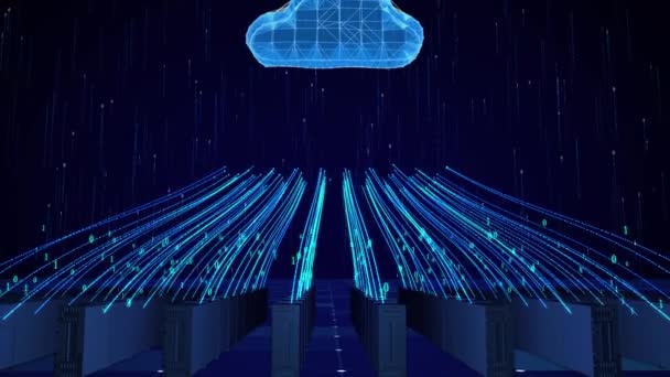 人工智能和海量数据计算机室的信息流被上传到云端 — 图库视频影像