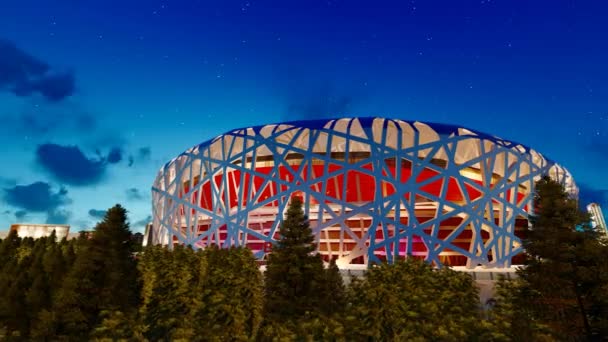 Time Lapse Animering Nattutsikt Över Pekings Fågelbo Stadium — Stockvideo