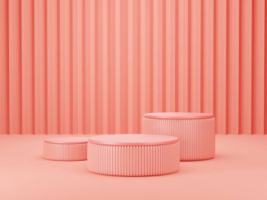 3d rendering,Pink background with three podium for place goods,cosmetics,cartoon model,food,drink or technical tools advertise 3D,Love valentines day concept.