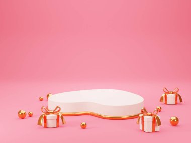 Valentine's day heart podium, hearts balloons and gift box with