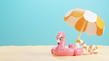3D Yaz Yüzme Havuzu Şişirilebilir Lastik Flamingo, Yüzme Yüzme Yüzme Yüzme Yüzme Yüzme, Kumsal Şemsiyesi ve Kumda Top. 