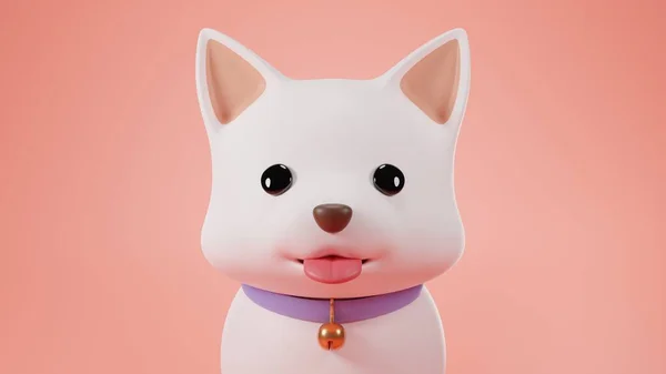 3D小狗可爱的白色带蓝色狗领子的粉红背景 3D渲染 — 图库照片