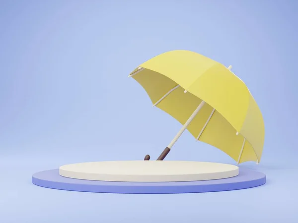 Illustration Monsoon Season Umbrella Podium Show Product Blue Background — Stock Photo, Image